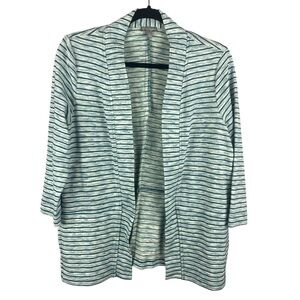 T by Talbots Teal Stripe Cotton Open Cardigan Medium Petite